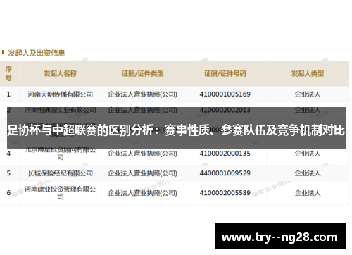 足协杯与中超联赛的区别分析：赛事性质、参赛队伍及竞争机制对比