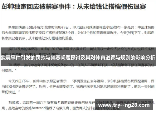 魏震事件引发的罚款与禁赛问题探讨及其对体育道德与规则的影响分析
