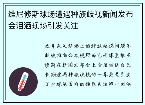维尼修斯球场遭遇种族歧视新闻发布会泪洒现场引发关注